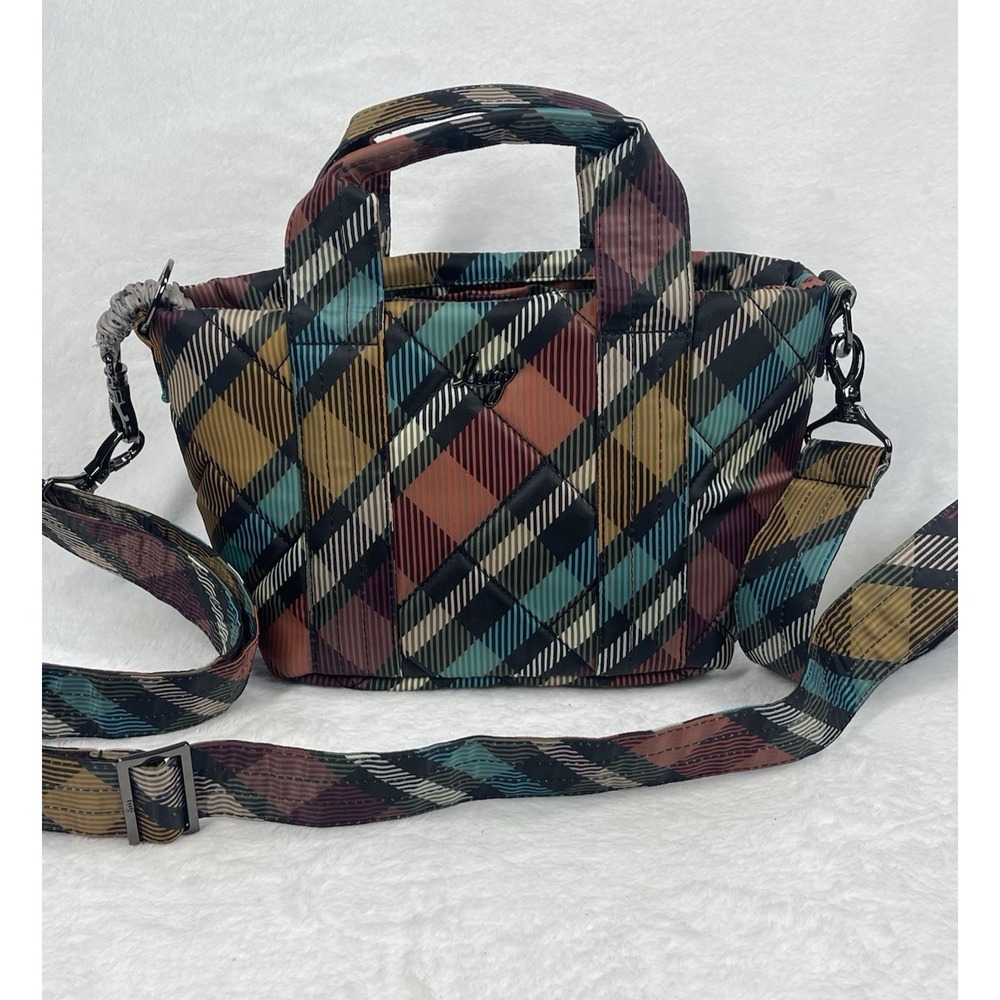 Lug Dary Mini Crossbody Bag Quilted Plaid Multi Pocket Top Handles Zip Purse